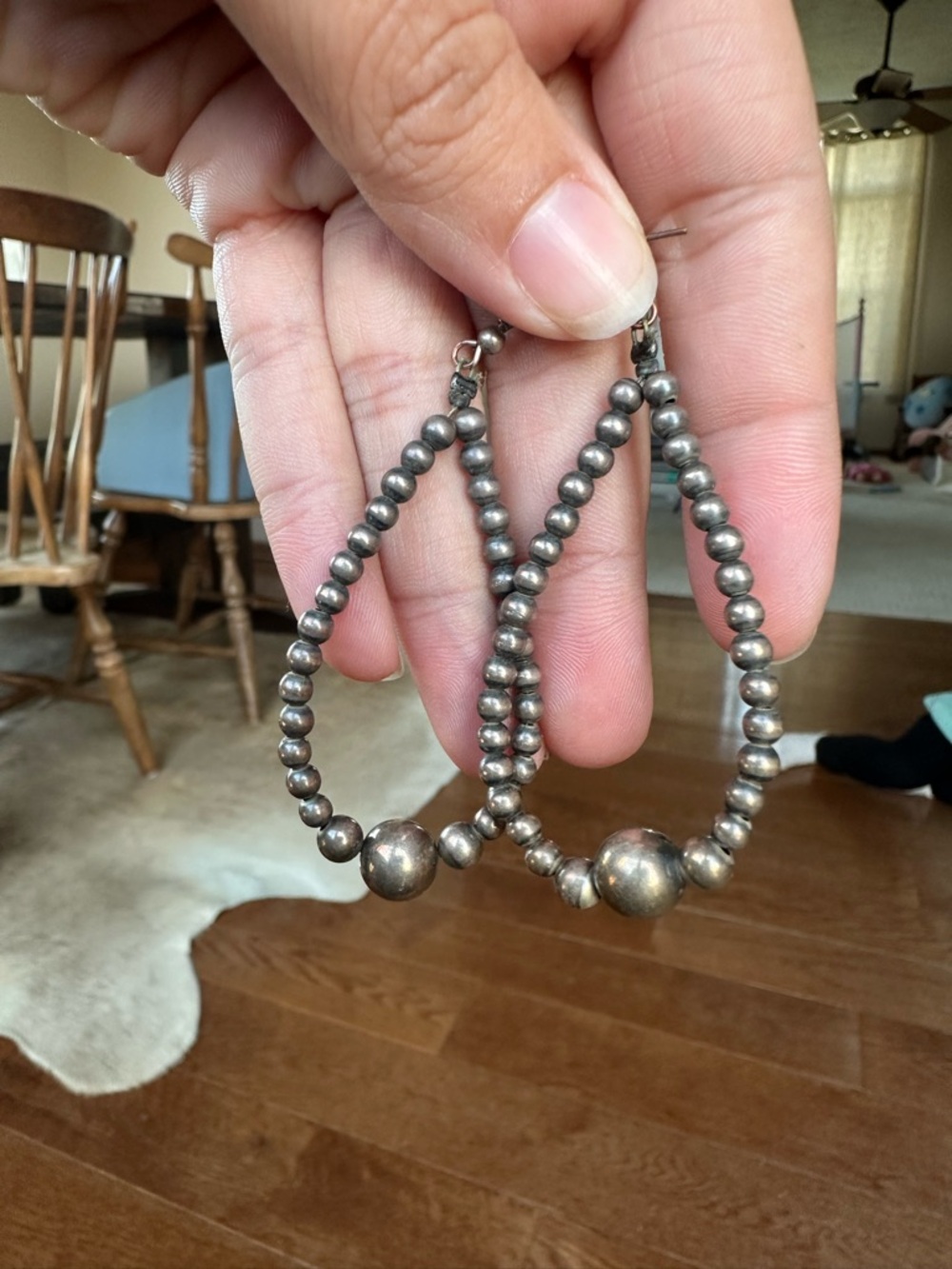 Sterling Silver-Tone Beaded Teardrop Earrings - Silver